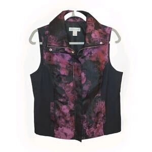 CHRISTOPHER & BANKS ZIP FRONT VEST Purple/Black Floral Accents Women's Small